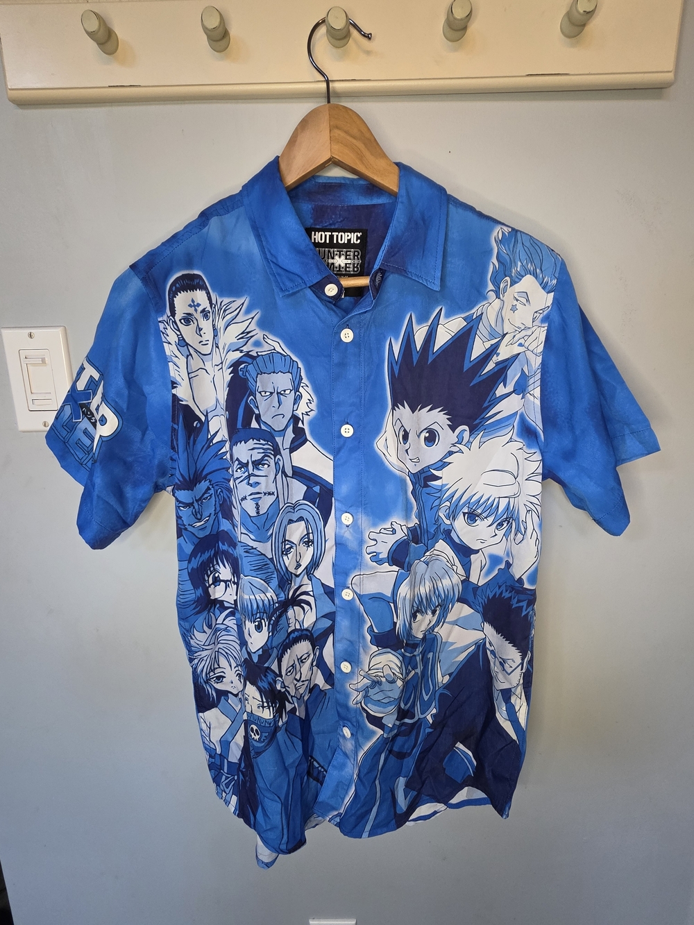 Hunter X Hunter All Over Print Button Up Shirt Blue Anime Streetwear Small Men